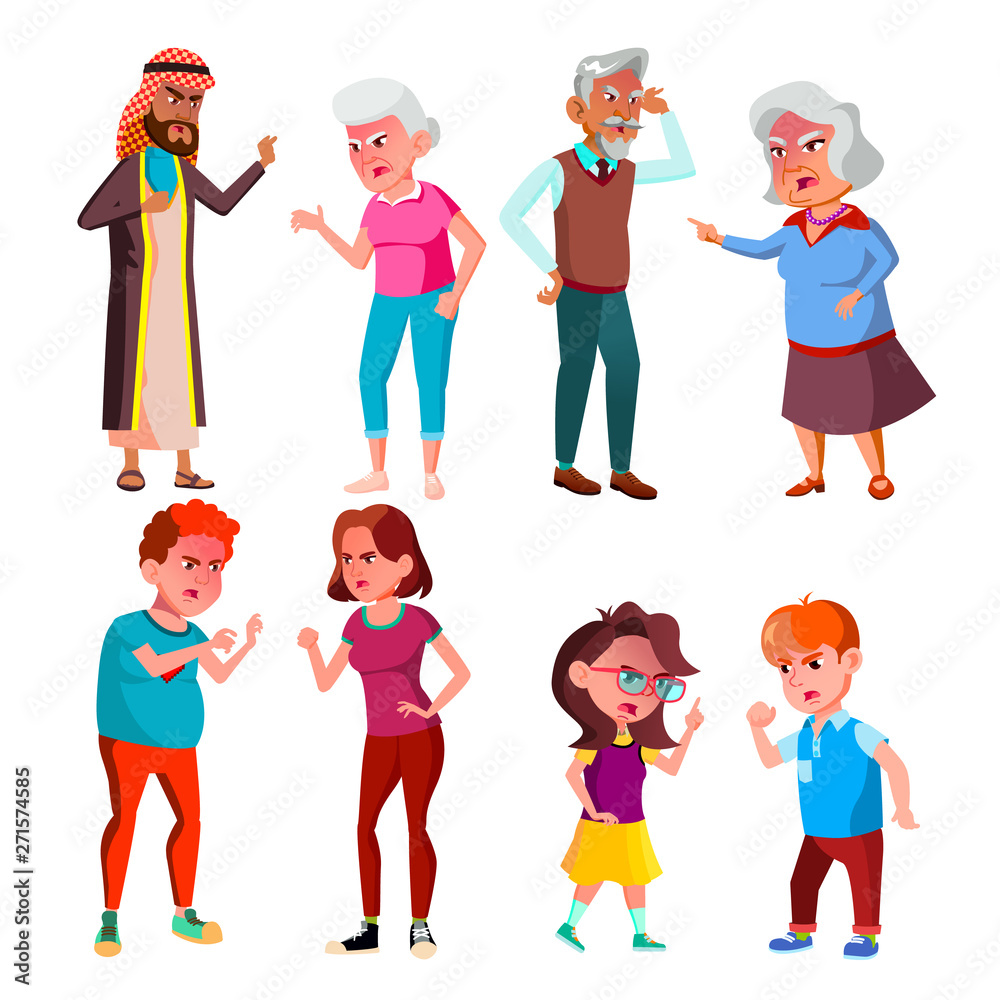 Annoyed Stressful Screaming Characters Set Vector. Angry Young Boy And Girl,  Teenager And Children, Old Man Grandfather And Grandmother Annoyed Crying.  Quarrel Concept Flat Cartoon Illustration Векторный объект Stock | Adobe  Stock