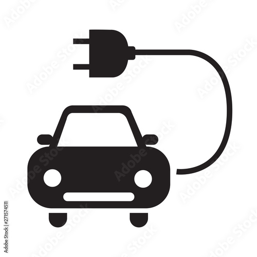 Electric car icon silhouette black isolated on white