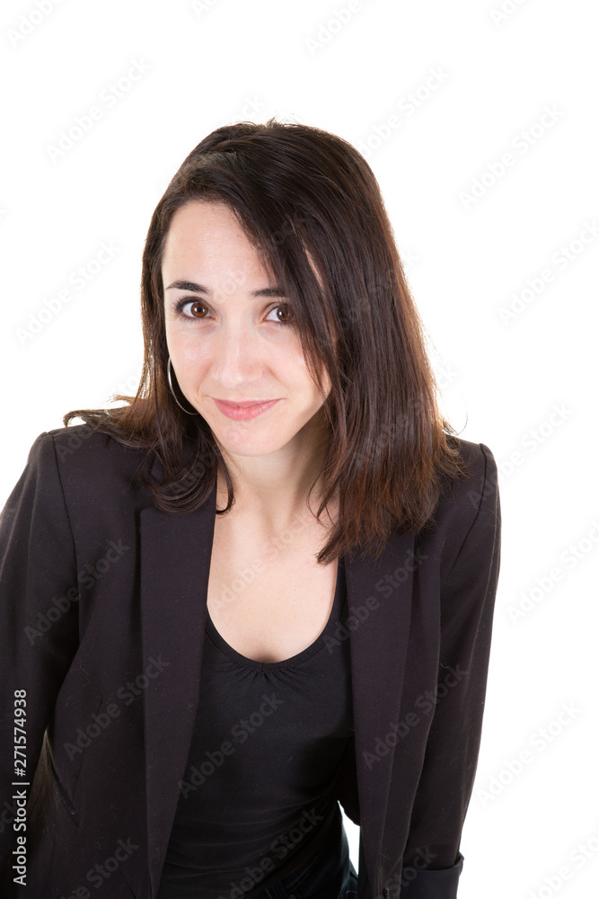 Beautiful young businesswoman looking at camera in white background Beautiful young businesswoman looking at camera in white background