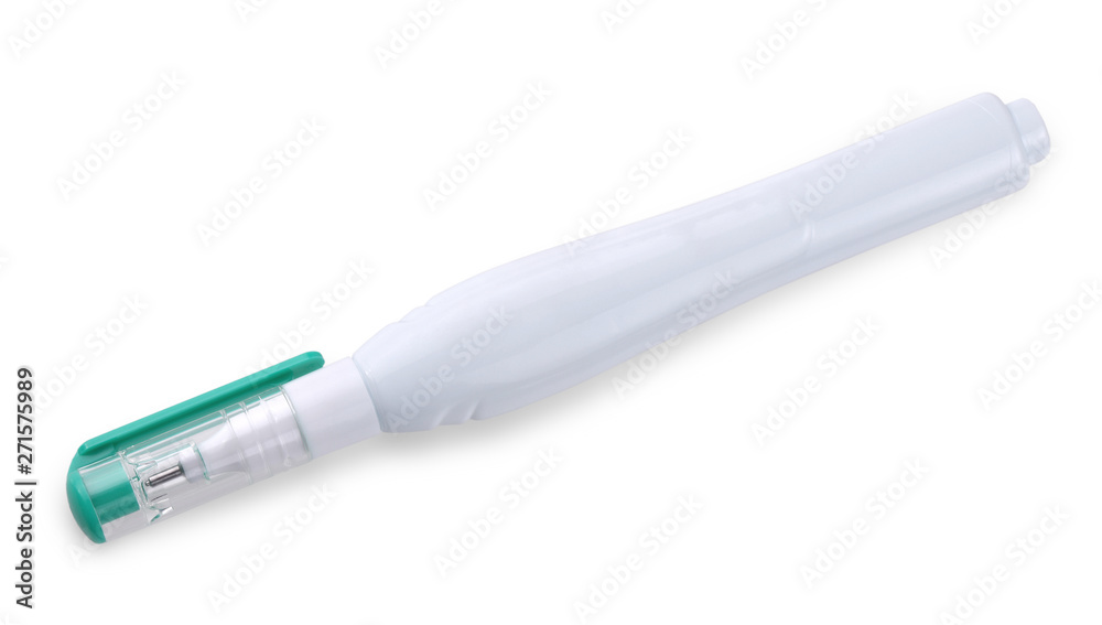 The green pen corrector on a white background The green pen corrector on a white background