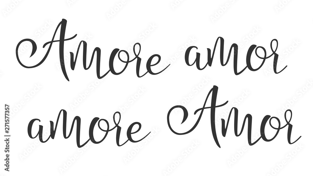 Funny Modern Calligraphy Ink Of Word Amor Vector. Stylish Typography Inscription With Different Handwritten Drawn Latin Symbol Letters Amor Amore Elegance Decoration. Text Flat Illustration
