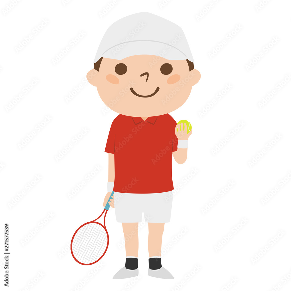 男の子のイラスト テニスラケットとボールを持った テニスのユニフォームを着た若い男の子 Stock 벡터 Adobe Stock