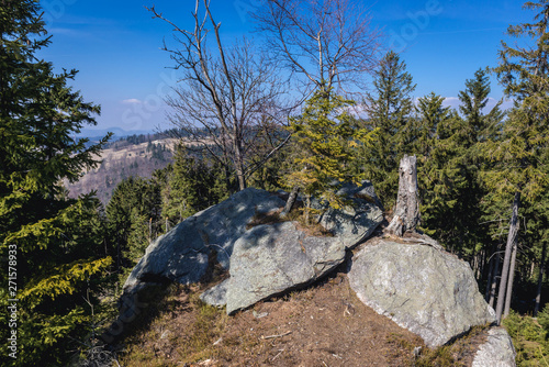 Rocks on Mount Grabina in Owl Mountains Landscape Park, protected area in Lower Silesia Province of Poland photo