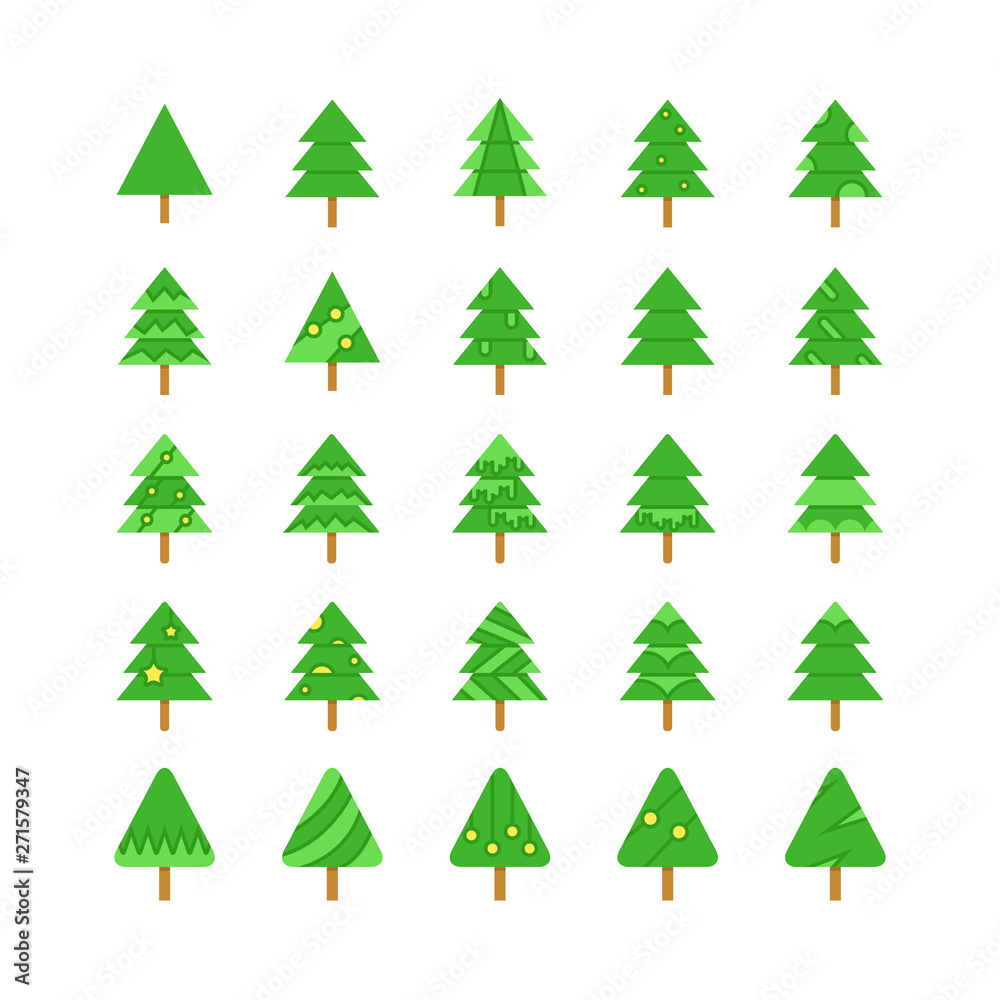 green Christmas tree icons set