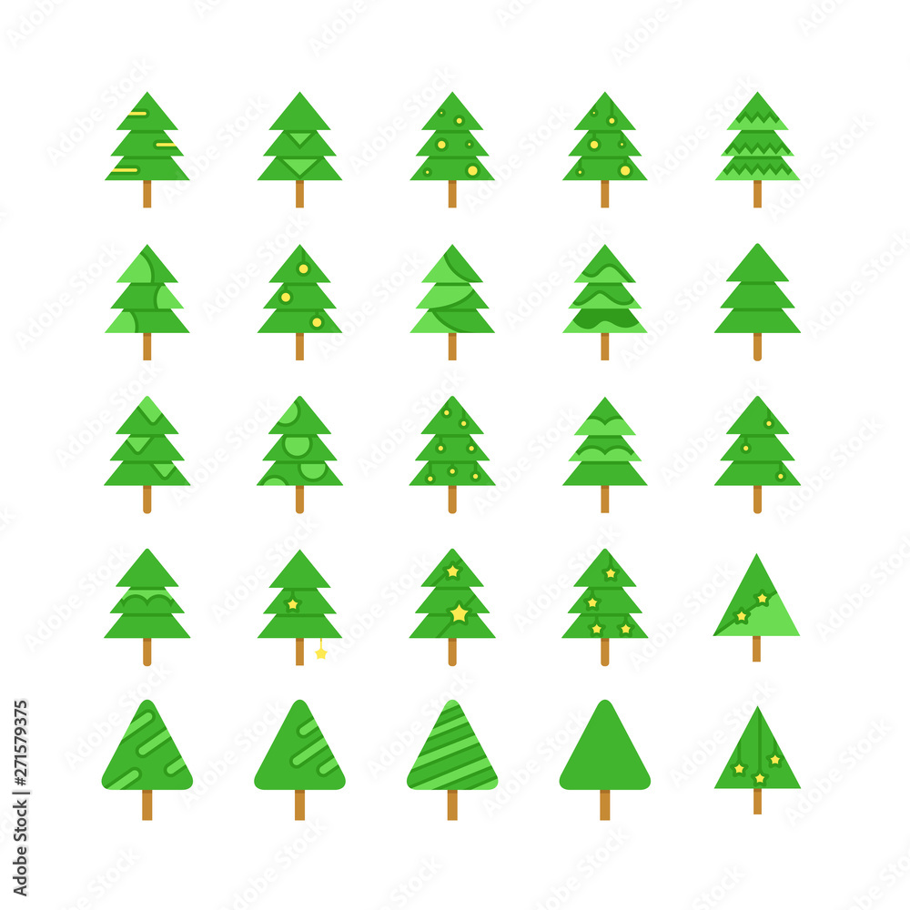 Obraz premium green Christmas tree icons set