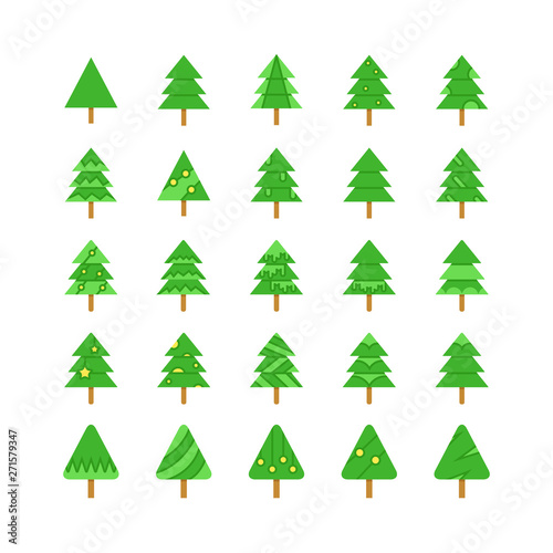 green Christmas tree icons set