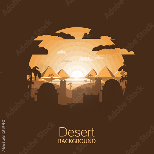 landscape desert.Arabic city in the dry desert.Negative space illustration