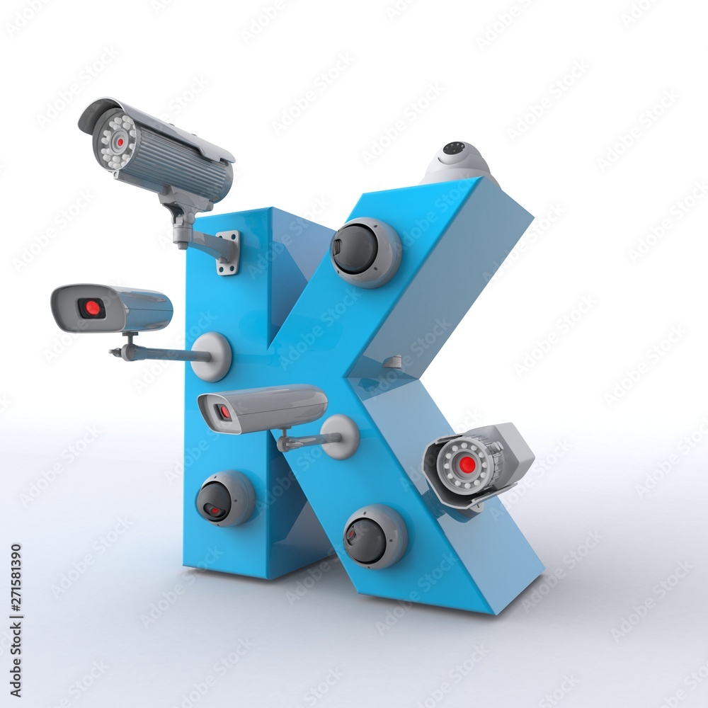 3D illustration of letter K with CCTV cameras 3D illustration of letter K with CCTV cameras