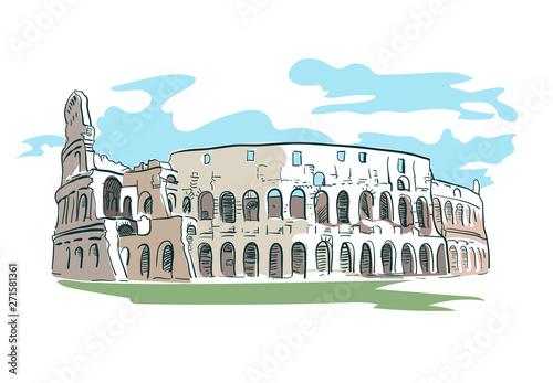 Rome Coliseum vector illustration watercolor line isolated