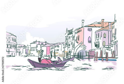 venice boat water vector sketch illustration watercolor