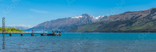 View of the landscape of the lake Wakatipu, Queenstown, New Zealand. Copy space for text.