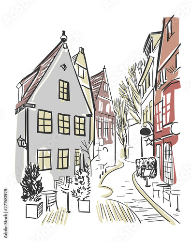 vector sketch illustration European city Germany town centre