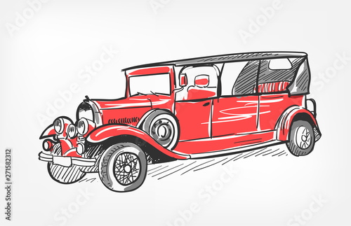 sketch vector illustration retro car red isolated