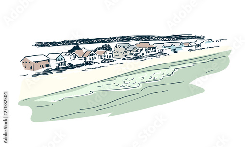 vector sketch landscape line illustration skyline isolated