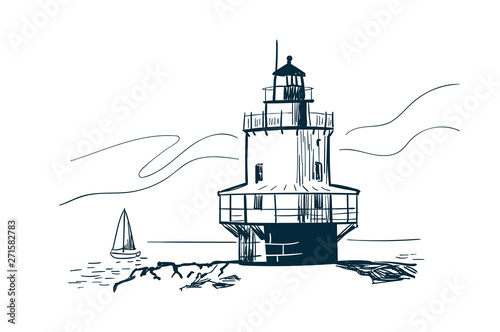 Portland lighthouse vector sketch landscape line illustration skyline