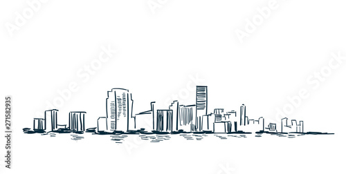 Miami city usa vector sketch landscape line illustration skyline