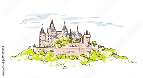 line art isolated Hohenzollern castle vector sketch