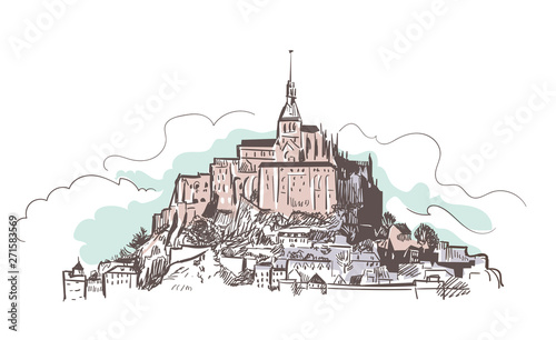 line art isolated France castle Saint Michel vector sketch