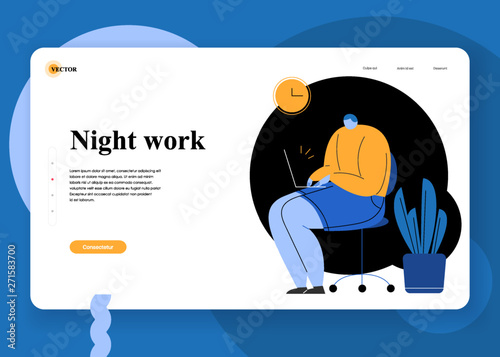 Night work. Scene with efficient and effective time management and multitasking at work. Successful organization of their tasks. Flat cartoon vector illustration.