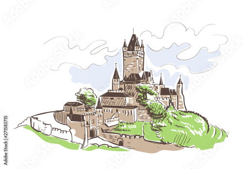 line art isolated Reichsburg castle vector sketch