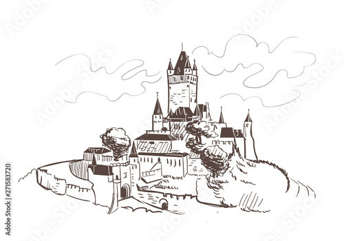 line art isolated Reichsburg castle vector sketch
