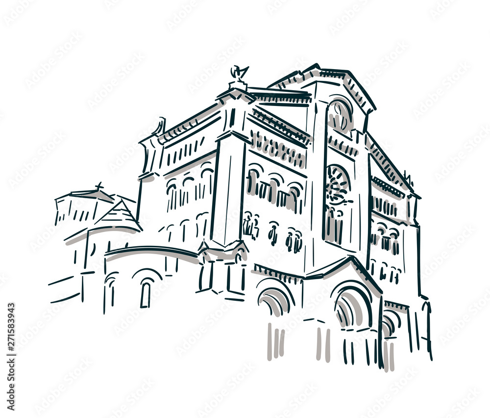 Fototapeta premium Monaco church sketch vector city line art