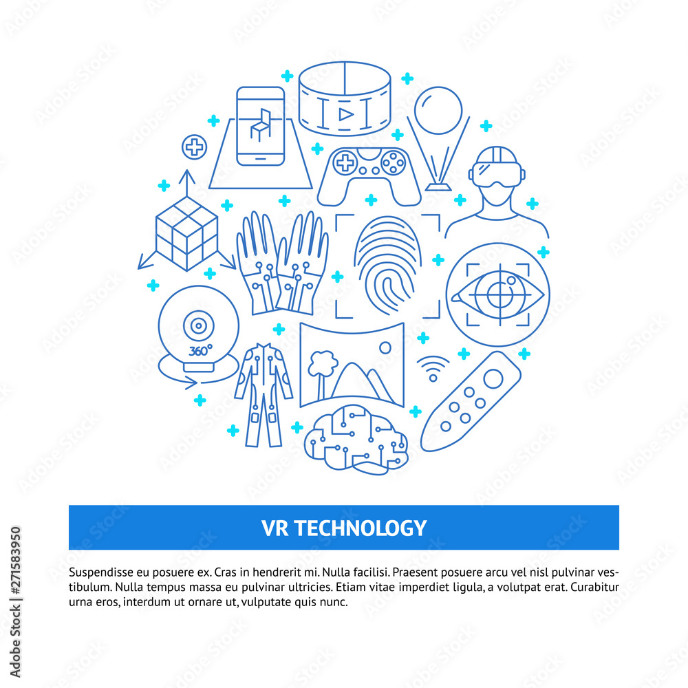 Virtual reality concept banner in line style Virtual reality concept banner in line style