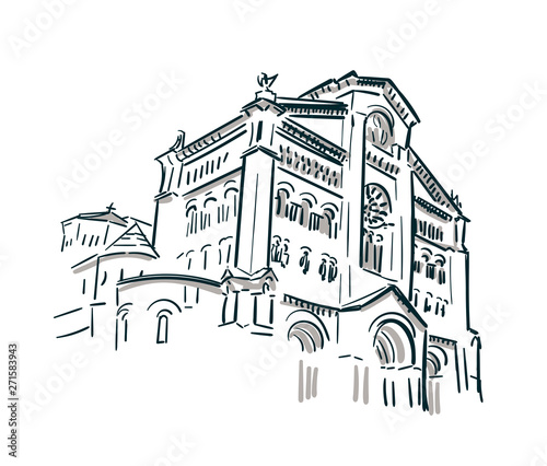 Monaco church sketch vector city line art