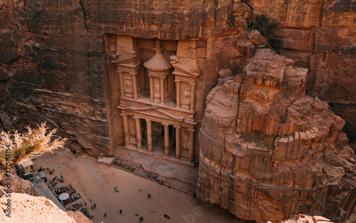  Beautiful landscape view Al Khazneh - the treasury, ancient city of Petra, Jordan. Is one of the most elaborate temples in the ancient Arab Nabatean Kingdom city of Petra. photo