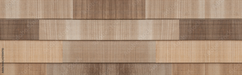 Fototapeta premium Panorama of Brown wood modern wall texture anf seamless background
