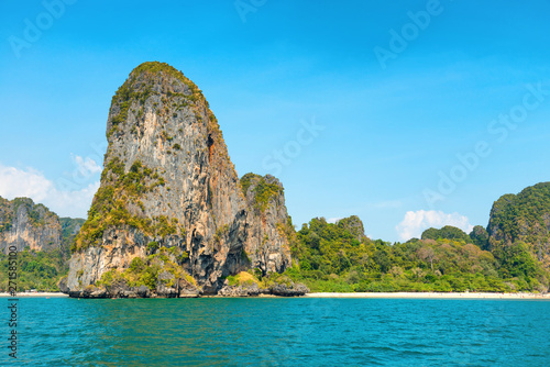 Beautiful sea landscape with turquoise water and tropical rock islands 