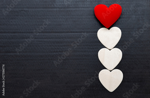Hearts on black texture background, valentine card idea, love and romance concept background