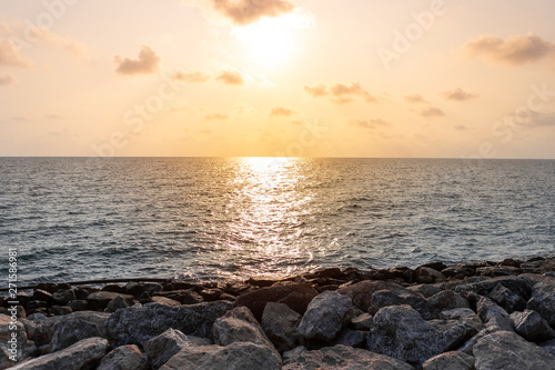 Sunset at teh beach view, summer holiday and vacation destination concept, nature background
