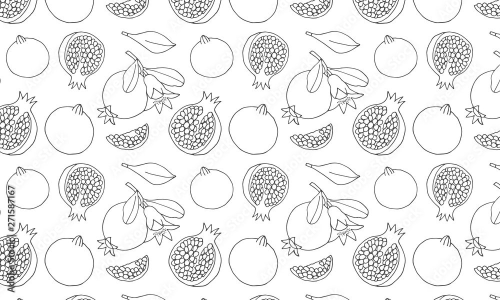 Hand drawn pomegranate pattern. Sketch background of the pomegranate Hand drawn pomegranate pattern. Sketch background of the pomegranate