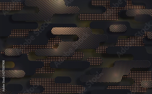 Black golden paper cut background. Abstract multi layered textured