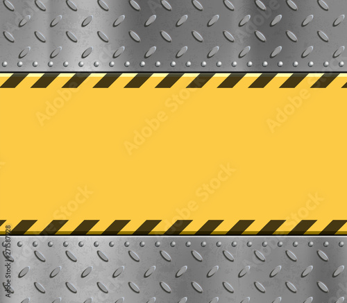 Metal textured yellow plate with stripes, warning sign.