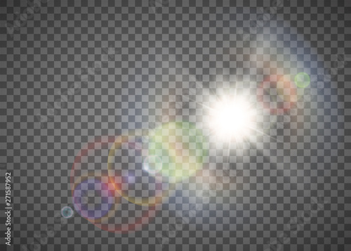 Shining sun. Light effect pattern isolated on a transparent background