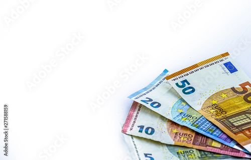 Euro banknotes in fan isolated on white background with copy space © Juanrastock