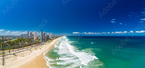 Surfers Paradise beach from aerial drone perspective, Gold Coast, Queensland, Australia