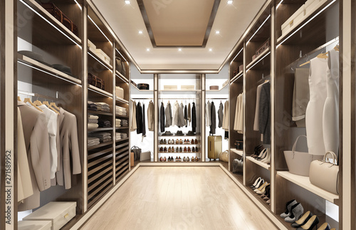 3d rendering of a Luxury modern beige dressing room photo