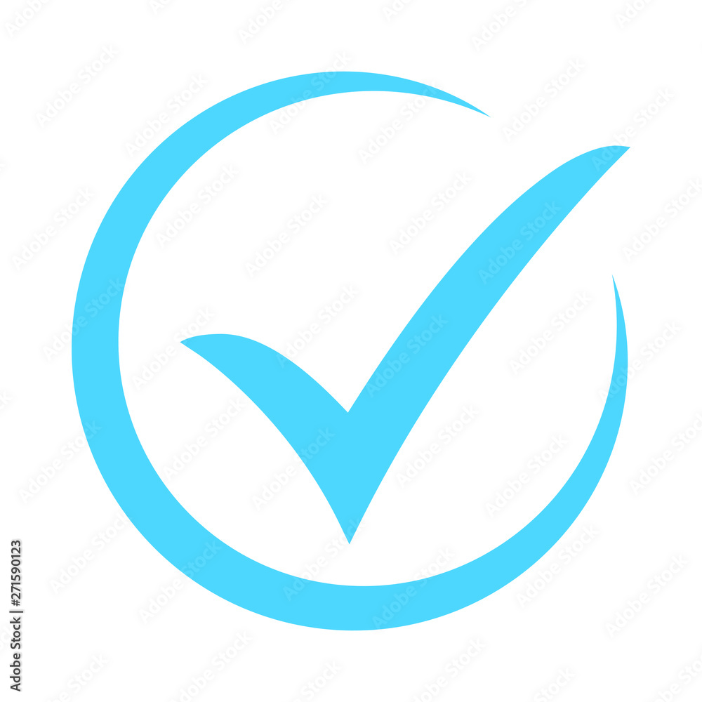 Blue tick icon vector symbol, checkmark isolated on white background, checked icon or correct choice sign, check mark or checkbox pictogram Blue tick icon vector symbol, checkmark isolated on white background, checked icon or correct choice sign, check mark or checkbox pictogram