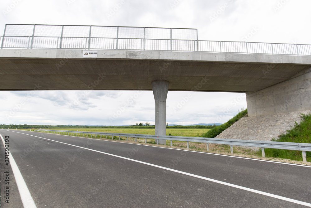 A new recently built highway in Brcko district, Bosnia and Herzegovina. The road was built by Spanish company Rubau and is important for the region
