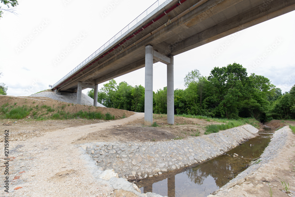 A new recently built highway in Brcko district, Bosnia and Herzegovina. The road was built by Spanish company Rubau and is important for the region A new recently built highway in Brcko district, Bosnia and Herzegovina. The road was built by Spanish company Rubau and is important for the region