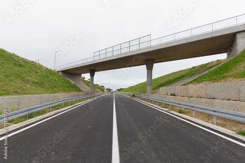 A new recently built highway in Brcko district, Bosnia and Herzegovina. The road was built by Spanish company Rubau and is important for the region