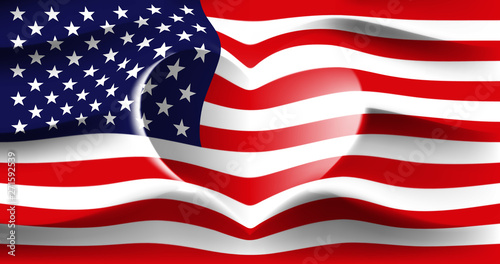 USA with love. American national flag with heart shaped waves. Background in colors of the american flag. Heart shape, vector illustration