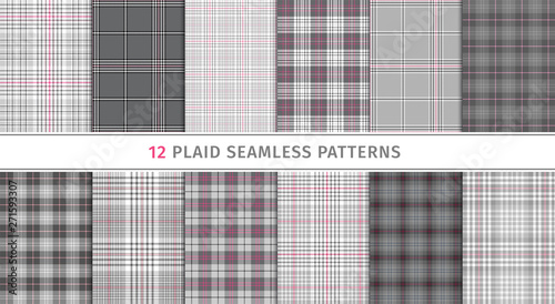 Set of grey seamless plaid patterns