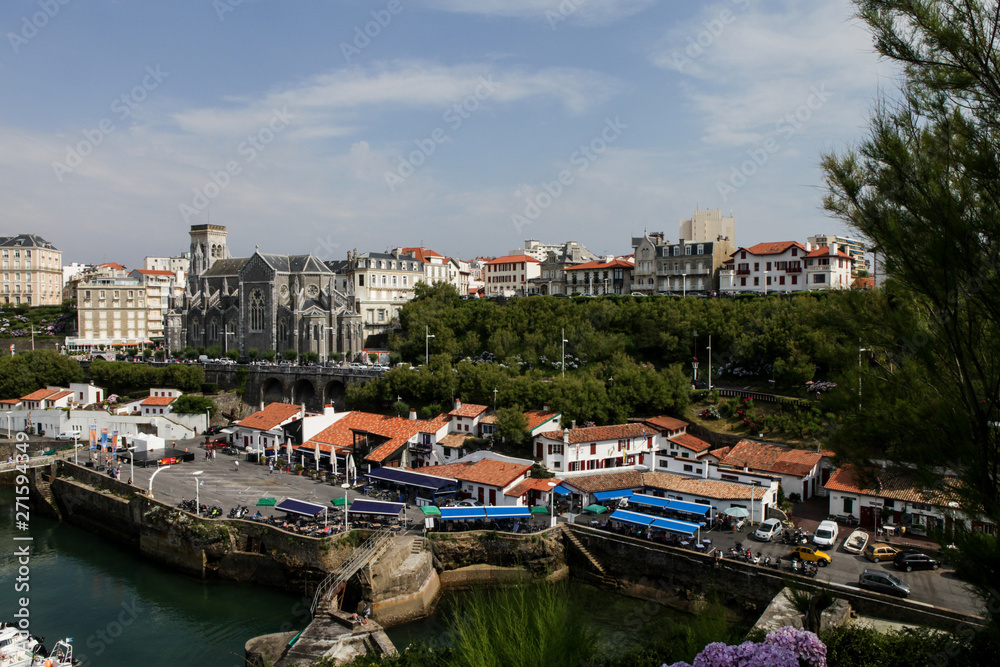 Beautiful view on Biarritz, France. Top view on tiny French city. Atlantic ocean trip