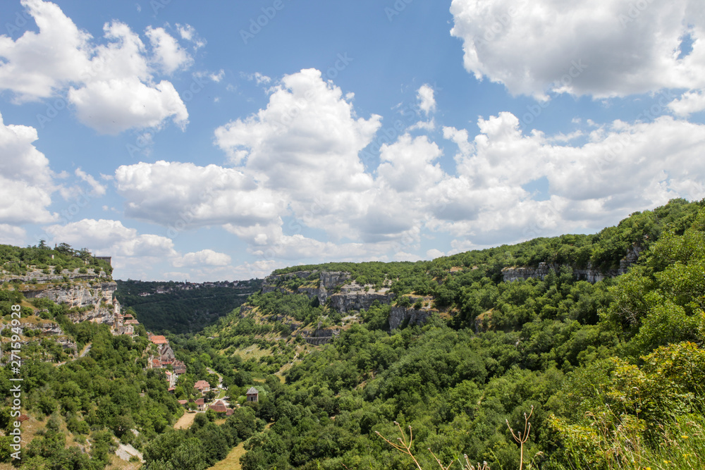 Obraz premium Beautiful view on a France medieval village in mountains. Romantic countryside in the heart of France.