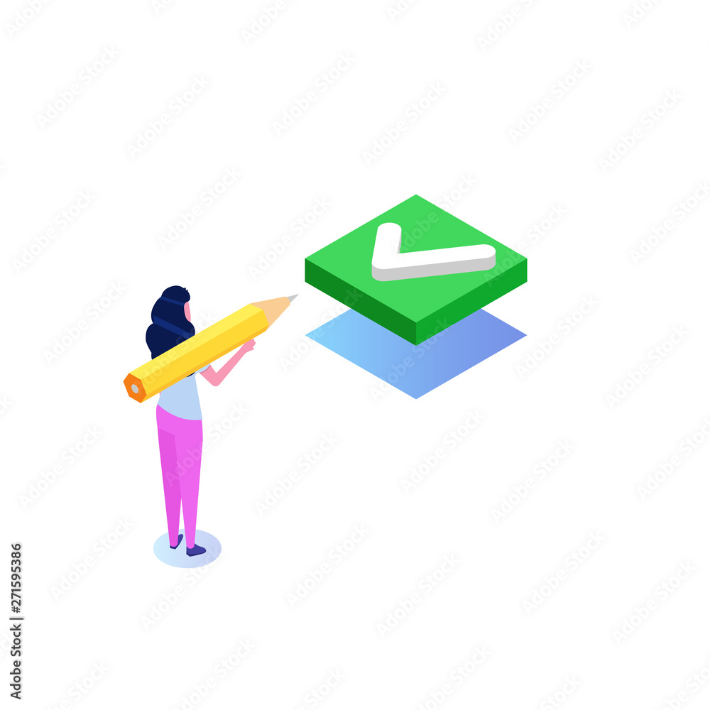 Checkbox isometric. Checkmark or tick notification. Vector illustration ...