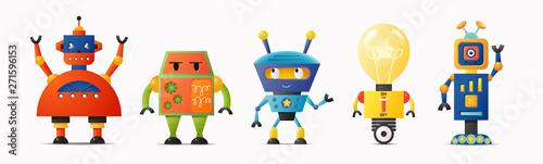 Set of cute vector robot characters for kids